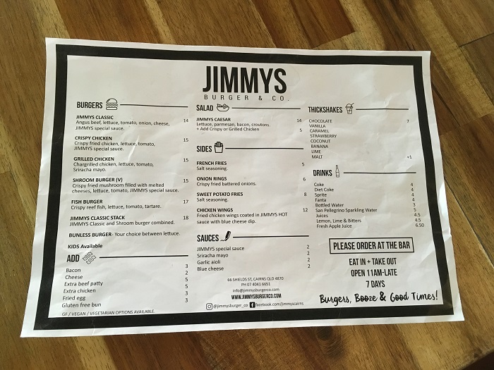 JIMMYS(ジミーズ)メニュー